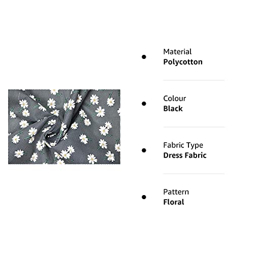 PYRHAN LTD Daisy Floral Polka Dot Dress Polycotton Fabric by The Metre UK | 45 Inch Wide | Best Cotton and Polyester Dress Fabric Material for Sewing Patterns, Dressmaking, and Curtains