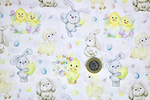 Pyrhan Cute Bunnies Polycotton Prints –45 Inch Wide Dress Fabric Material by The Metre -Floral Polycotton Print Used in Sewing Kit and Accessories-Quilting Fabric