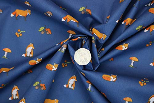 Pyrhan Polycotton Fox Patterned Printed Fabric -45 Inch Wide Polycotton Fabric Per Metre- Similar to 100% Cotton - Quilting Fabric Used in Sewing Kits and Accessories