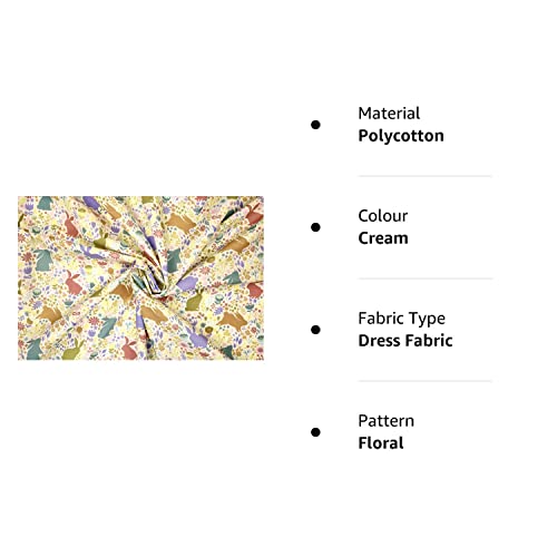 Pyrhan Cute Bunnies Polycotton Prints –45 Inch Wide Dress Fabric Material by The Metre -Floral Polycotton Print Used in Sewing Kit and Accessories-Quilting Fabric