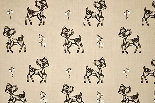 Pyrhan Bambi Deer Polycotton Prints –45 Inch Wide Dress Fabric Material by The Metre -Floral Polycotton Print Used in Sewing Kit and Accessories-Quilting Fabric (Khaki)