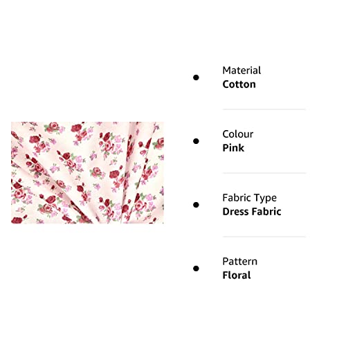 Pyrhan Rose Floral Polycotton Prints –Polycotton Fabric Similar to 100% Cotton Prints- Material by the Metre -Floral Polycotton Print Used in Sewing Kit and Accessories-Quilting Fabric Beautiful Print