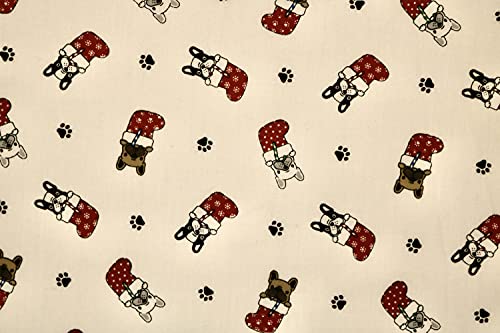 Pyrhan Pug in Christmas Stocking Polycotton Prints –45 Inch Wide Dress Fabric Material by The Metre -Floral Polycotton Print Used in Sewing Kit and Accessories-Quilting Fabric