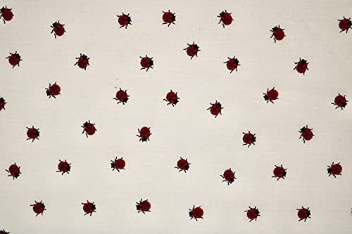 Pyrhan White Lady Bug Digital Polycotton Prints –45 Inch Wide Dress Fabric Material by The Metre -Floral Polycotton Print Used in Sewing Kit and Accessories-Quilting Fabric