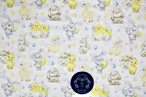 Pyrhan Cute Bunnies Polycotton Prints –45 Inch Wide Dress Fabric Material by The Metre -Floral Polycotton Print Used in Sewing Kit and Accessories-Quilting Fabric
