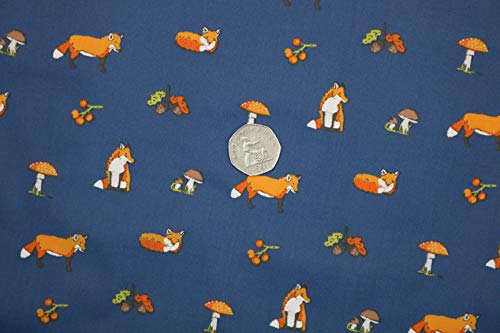 Pyrhan Polycotton Fox Patterned Printed Fabric -45 Inch Wide Polycotton Fabric Per Metre- Similar to 100% Cotton - Quilting Fabric Used in Sewing Kits and Accessories