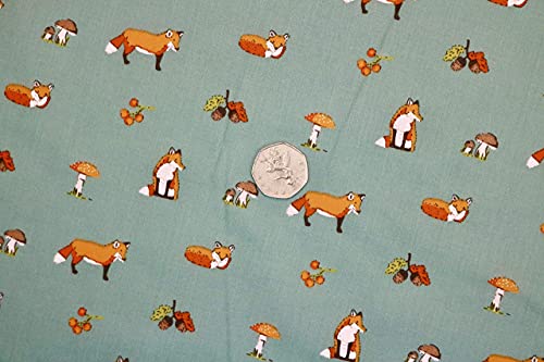 Pyrhan Polycotton Fox Patterned Printed Fabric -45 Inch Wide Polycotton Fabric Per Metre- Similar to 100% Cotton - Quilting Fabric Used in Sewing Kits and Accessories
