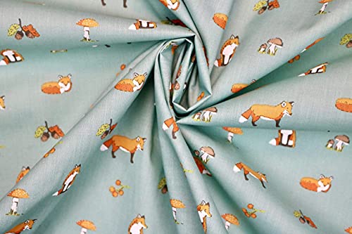 Pyrhan Polycotton Fox Patterned Printed Fabric -45 Inch Wide Polycotton Fabric Per Metre- Similar to 100% Cotton - Quilting Fabric Used in Sewing Kits and Accessories