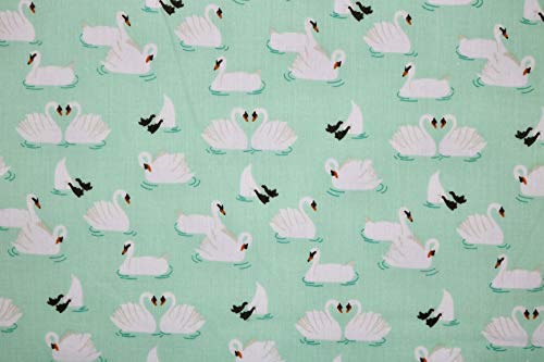 Pyrhan Swan Patterned Polycotton Prints – Similar to 100% Cotton Fabric by Metre - 45 inches Wide Perfect Fabric Material for Sewing- Fabric by The Metre Clearance.