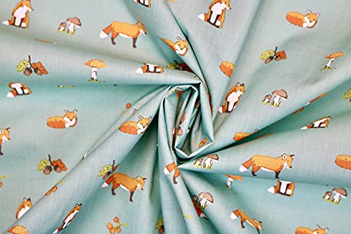 Pyrhan Polycotton Fox Patterned Printed Fabric -45 Inch Wide Polycotton Fabric Per Metre- Similar to 100% Cotton - Quilting Fabric Used in Sewing Kits and Accessories