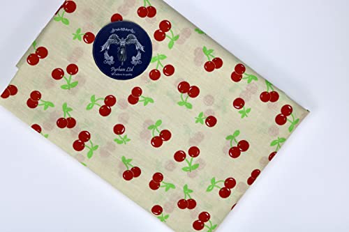 Pyrhan Cherries Polycotton Prints | 45 Inch Wide Dress Craft Fabric Material by The Metre | Floral Polycotton Print Used in Sewing Kit and Accessories-Quilting Fabric