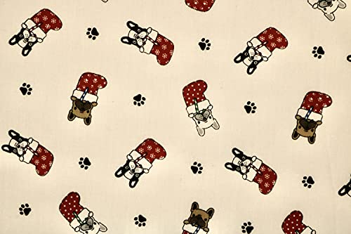 Pyrhan Pug in Christmas Stocking Polycotton Prints –45 Inch Wide Dress Fabric Material by The Metre -Floral Polycotton Print Used in Sewing Kit and Accessories-Quilting Fabric