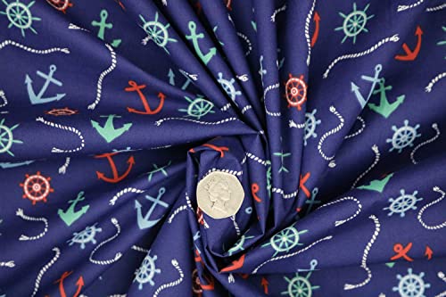 Pyrhan Anchor Patterned Polycotton Prints –Similar to 100% Cotton Fabric by Metre -45 inches Wide Perfect Fabric Material for Sewing for Beach Theme Projects- Fabric by Metre Clearance.