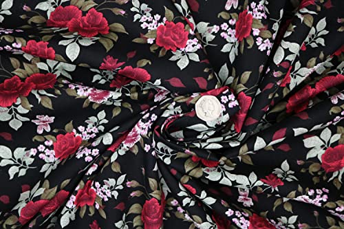 Pyrhan Roses Patterned 100% Pure Cotton Prints – 60 inches (Approx) Wide Fabric by The metre - Perfect for Sewing Projects and Dress Making - Cotton Fabric by The Metre Clearance.