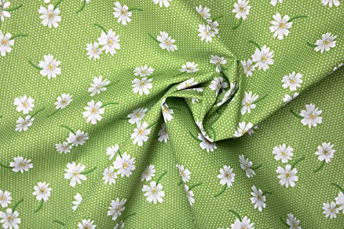 PYRHAN LTD Daisy Floral Polka Dot Dress Polycotton Fabric by The Metre UK | 45 Inch Wide | Best Cotton and Polyester Dress Fabric Material for Sewing Patterns, Dressmaking, and Curtains