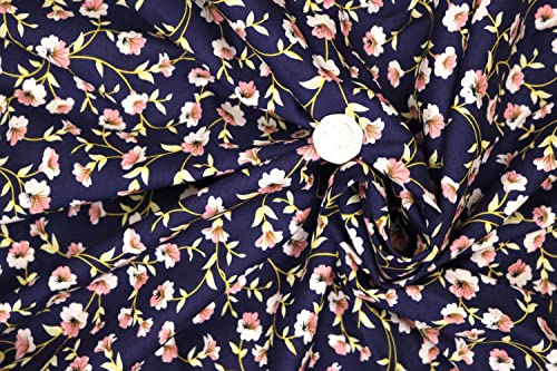 Pyrhan Wide Floral 100% Pure Cotton Prints – 58 inches Wide Craft Fabric Sold by The metre - Perfect for Sewing Projects and Dress Making (NavyPeach)