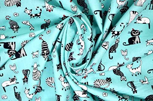 Pyrhan 100% Cotton Poplin by Rose & Hubble | Cute Funny Crazy Sleepy Cats Printed Cotton Fabric by The Metre UK | 114 Cm | Crafting & Dressmaking Fabric | Dress Fabric Material for Sewing.