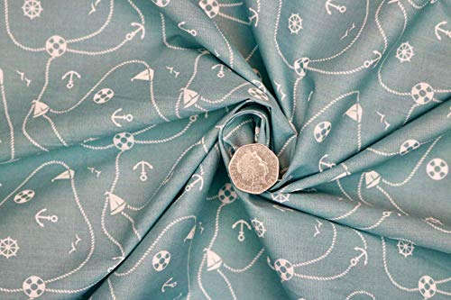 Pyrhan Nautical Anchor Patterned Polycotton Prints –Similar to 100% Cotton Fabric by Metre -45 inches Wide Perfect Fabric Material for Sewing for Beach Projects- Fabric by Metre Clearance.