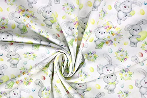 Pyrhan Cute Bunnies Polycotton Prints –45 Inch Wide Dress Fabric Material by The Metre -Floral Polycotton Print Used in Sewing Kit and Accessories-Quilting Fabric