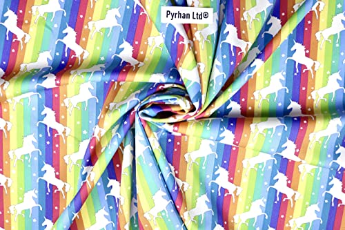 Pyrhan Rainbow Unicorn Polycotton Prints –45 Inch Wide Dress Fabric Material by The Metre -Floral Polycotton Print Used in Sewing Kit and Accessories-Quilting Fabric