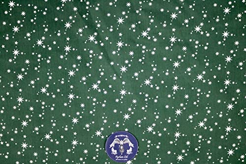 Pyrhan Sparkling Stars Christmas Polycotton Prints | 45 Inch Wide Dress Craft Fabric Material by The Metre | Polycotton Print Used in Sewing Kit and Accessories-Quilting Fabric (Green)