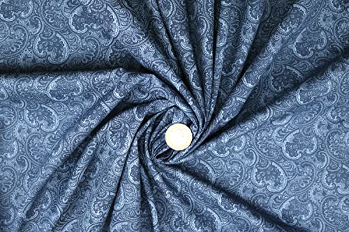 Pyrhan Modern Paisley 100% Pure Cotton Prints – 45 inches (114 cm Approx) Wide Fabric Sold by The metre - Perfect for Sewing Projects and Dress Making. (Blue)