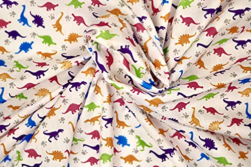 Pyrhan Little Dinosaurs Polycotton Prints –45 Inch Wide Dress Fabric Craft Material by The Metre -Floral Polycotton Print Used in Sewing Kit and Accessories-Quilting Fabric