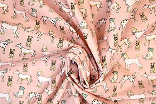 Pyrhan Cute Dogs Arts and Craft Polycotton Prints –45 Inch Wide Dress Fabric Material by The Metre -Floral Polycotton Print Used in Sewing Kit and Accessories-Quilting Fabric.