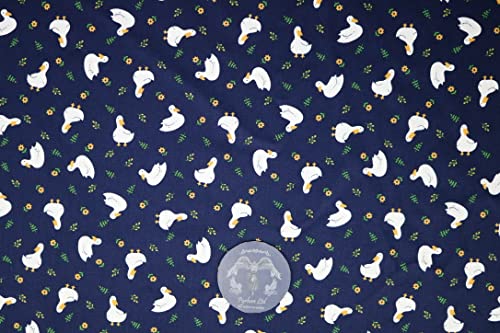 Pyrhan Cute Ducks with Floral 100% Pure Cotton Prints – 45 inches (114 cm Approx) Wide Fabric Sold by The metre - Perfect for Sewing Projects and Dress Making.