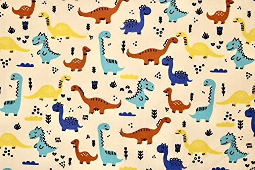 Pyrhan Multi Dinosaurs Polycotton Prints –45 Inch Wide Dress Fabric Material by The Metre -Floral Polycotton Print Used in Sewing Kit and Accessories-Quilting Fabric.