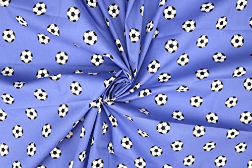 Pyrhan Art & Craft Children Nursery Football Polycotton Prints | 45 Inch Wide Dress Craft Fabric Material by The Metre | Polycotton Print Used in Sewing Kit and Accessories (Blue Football)