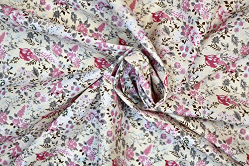 Pyrhan Multi Floral Polycotton Prints –45 Inch Wide Dress Fabric Material by The Metre -Floral Polycotton Print Used in Sewing Kit and Accessories-Quilting Fabric (Ivory)