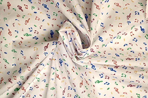 Pyrhan We believe in Quality Music Notes Polycotton Prints –44 Inch Wide Dress Fabric Material by The Metre Craft-Floral Polycotton Print Used in Sewing Kit and Accessories-Quilting Fabric, White