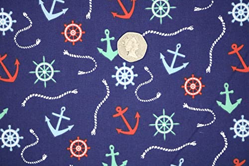 Pyrhan Anchor Patterned Polycotton Prints –Similar to 100% Cotton Fabric by Metre -45 inches Wide Perfect Fabric Material for Sewing for Beach Theme Projects- Fabric by Metre Clearance.