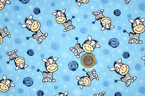 Pyrhan Cute Zebra Polycotton Prints | 45 Inch Wide Dress Craft Fabric Material by The Metre | Floral Polycotton Print Used in Sewing Kit and Accessories-Quilting Fabric (Blue)