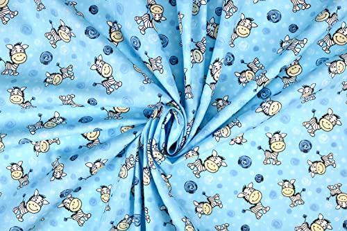 Pyrhan Cute Zebra Polycotton Prints | 45 Inch Wide Dress Craft Fabric Material by The Metre | Floral Polycotton Print Used in Sewing Kit and Accessories-Quilting Fabric (Blue)