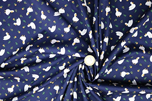 Pyrhan Cute Ducks with Floral 100% Pure Cotton Prints – 45 inches (114 cm Approx) Wide Fabric Sold by The metre - Perfect for Sewing Projects and Dress Making.