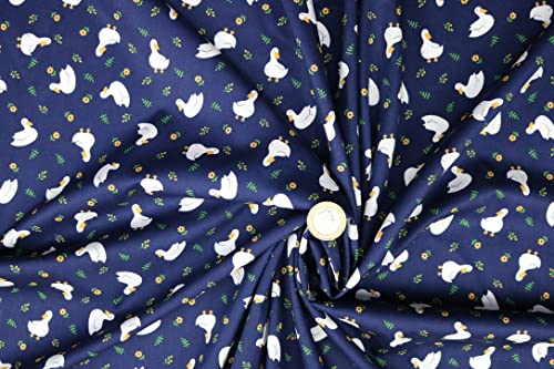 Pyrhan Cute Ducks with Floral 100% Pure Cotton Prints – 45 inches (114 cm Approx) Wide Fabric Sold by The metre - Perfect for Sewing Projects and Dress Making. (Navy)