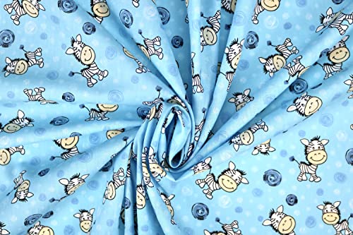 Pyrhan Cute Zebra Polycotton Prints | 45 Inch Wide Dress Craft Fabric Material by The Metre | Floral Polycotton Print Used in Sewing Kit and Accessories-Quilting Fabric (Blue)