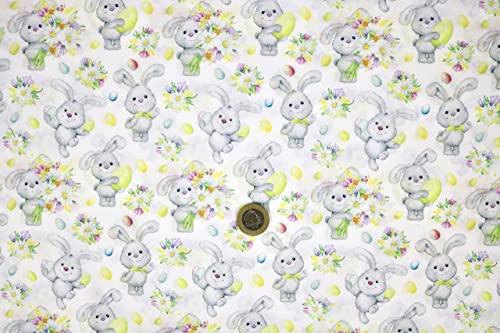 Pyrhan Cute Bunnies Polycotton Prints –45 Inch Wide Dress Fabric Material by The Metre -Floral Polycotton Print Used in Sewing Kit and Accessories-Quilting Fabric
