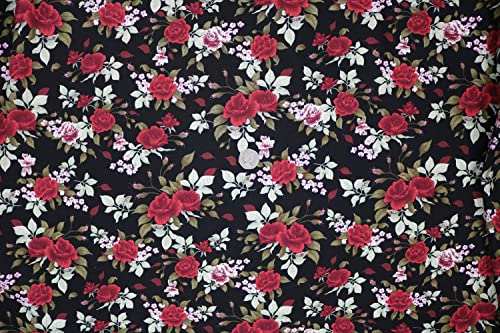 Pyrhan Roses Patterned 100% Pure Cotton Prints – 60 inches (Approx) Wide Fabric by The metre - Perfect for Sewing Projects and Dress Making - Cotton Fabric by The Metre Clearance.