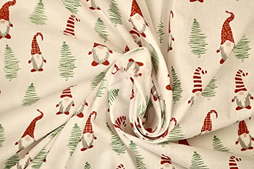 Pyrhan Christmas Gnome Polycotton Prints –45 Inch Wide Dress Craft Fabric Material by The Metre -Floral Polycotton Print Used in Sewing Kit and Accessories-Quilting Fabric