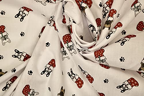 Pyrhan Pug in Christmas Stocking Polycotton Prints –45 Inch Wide Dress Fabric Material by The Metre -Floral Polycotton Print Used in Sewing Kit and Accessories-Quilting Fabric