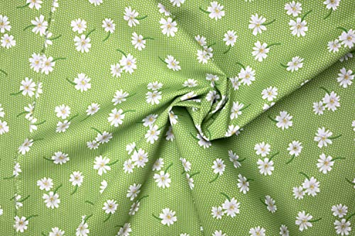PYRHAN LTD Daisy Floral Polka Dot Dress Polycotton Fabric by The Metre UK | 45 Inch Wide | Best Cotton and Polyester Dress Fabric Material for Sewing Patterns, Dressmaking, and Curtains