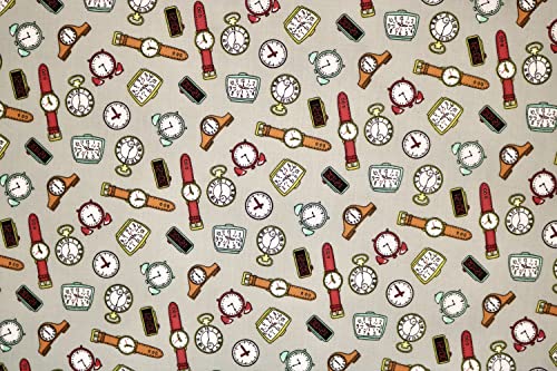 Pyrhan Libby Art & Craft Watch Gallery Wrist Watch Alarm Clock Poplin Polycotton Prints –45 Inch Wide Dress Fabric Material by The Metre -Floral Polycotton Print Used in Sewing Kit (Grey)