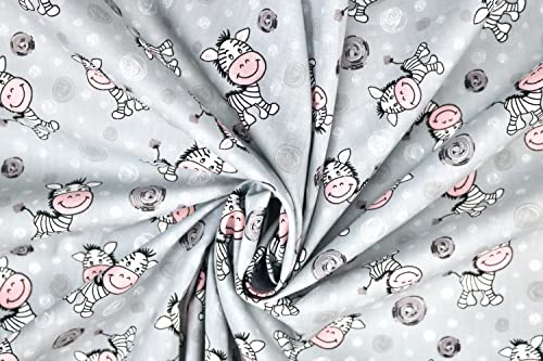 Pyrhan Sweet Zebra Nursery Polycotton Prints | 45 Inch Wide Dress Craft Fabric Material by The Metre | Floral Polycotton Print Used in Sewing Kit and Accessories-Quilting Fabric (Grey)