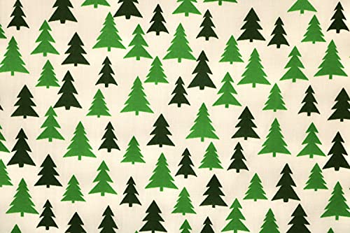 Pyrhan Christmas Trees Polycotton Prints –45 Inch Wide Dress Fabric Material by The Metre -Floral Polycotton Print Used in Sewing Kit and Accessories-Quilting Fabric (Green)