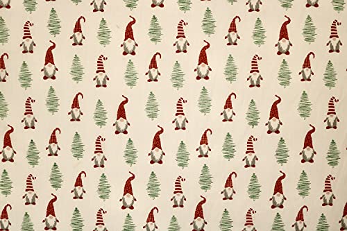 Pyrhan Christmas Gnome Polycotton Prints –45 Inch Wide Dress Craft Fabric Material by The Metre -Floral Polycotton Print Used in Sewing Kit and Accessories-Quilting Fabric