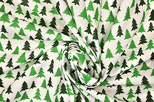 Pyrhan Christmas Trees Polycotton Prints –45 Inch Wide Dress Fabric Material by The Metre -Floral Polycotton Print Used in Sewing Kit and Accessories-Quilting Fabric (Green)