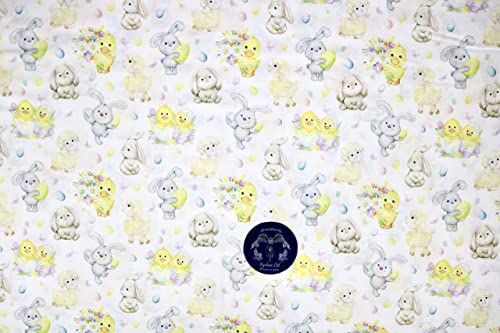Pyrhan Cute Bunnies Polycotton Prints –45 Inch Wide Dress Fabric Material by The Metre -Floral Polycotton Print Used in Sewing Kit and Accessories-Quilting Fabric